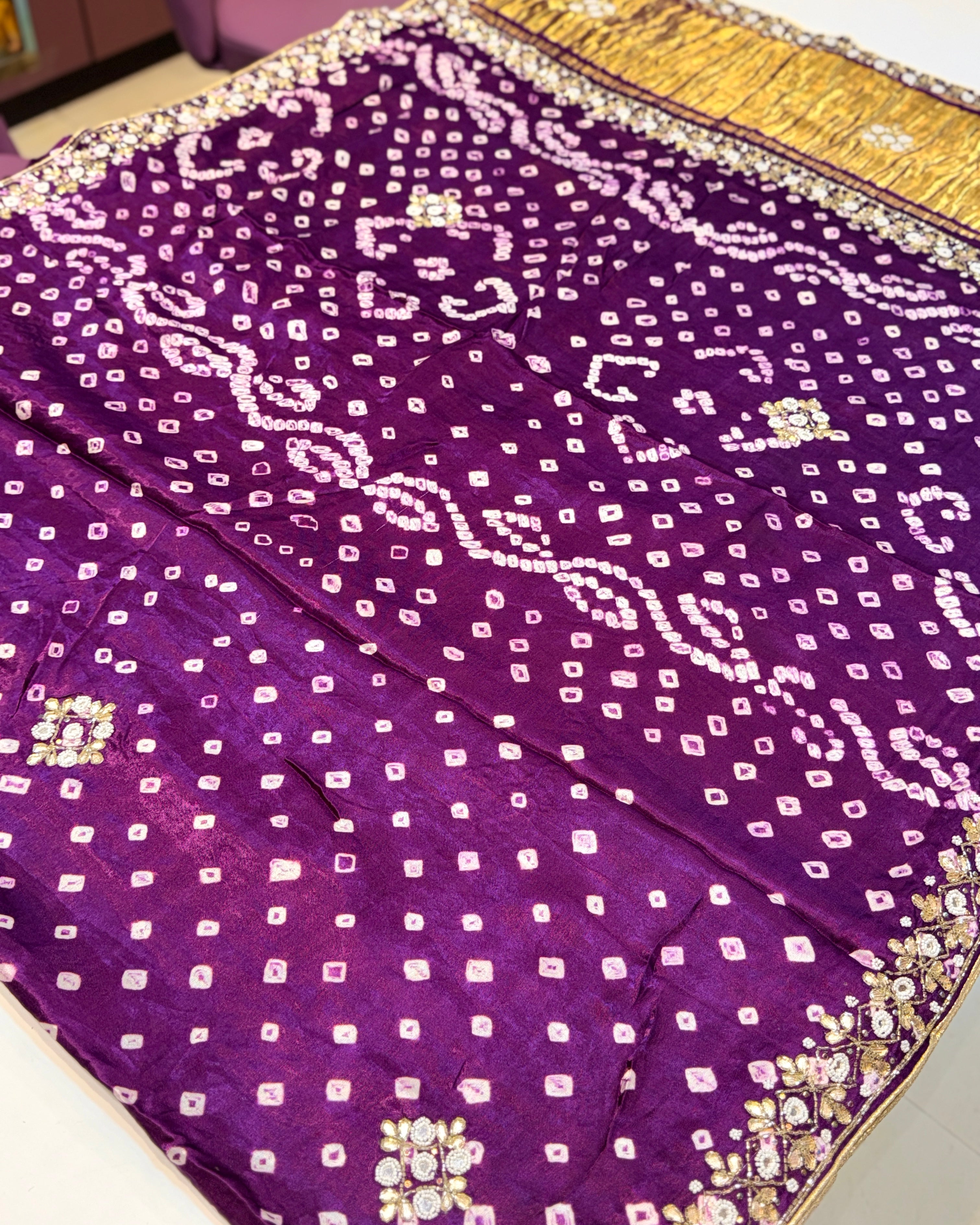 Bandhani Saree With Handwork