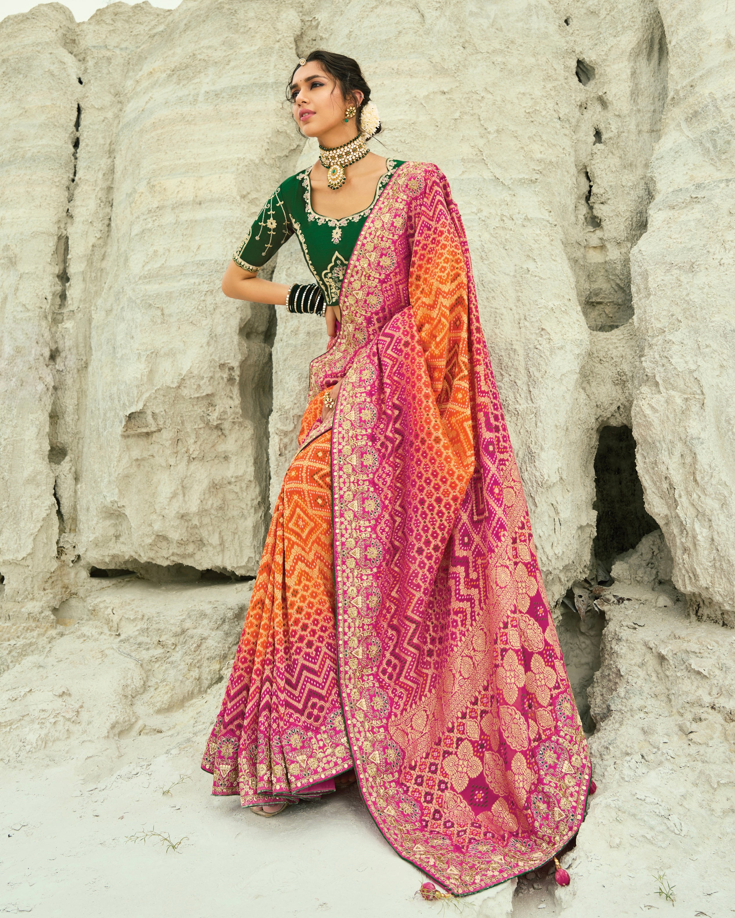 Bandhani Saree With Heavy Border Work