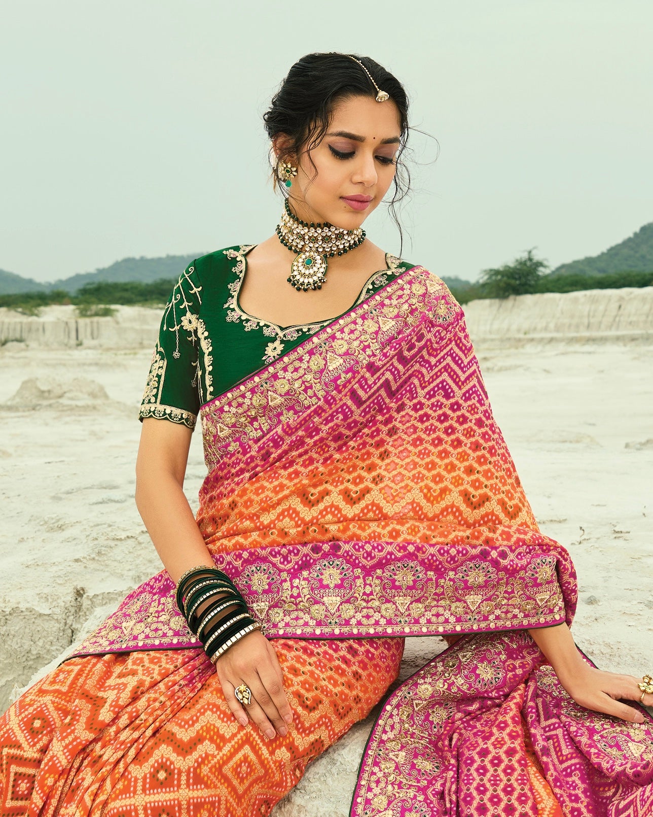 Bandhani Saree With Heavy Border Work