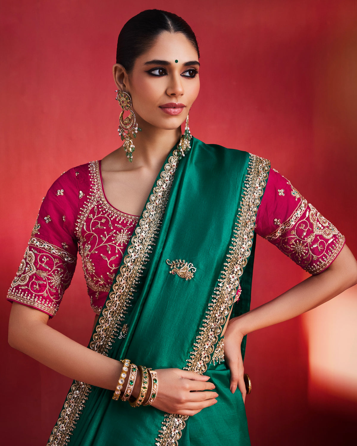 Soft Shimmer Silk Beads Work Partywear Saree