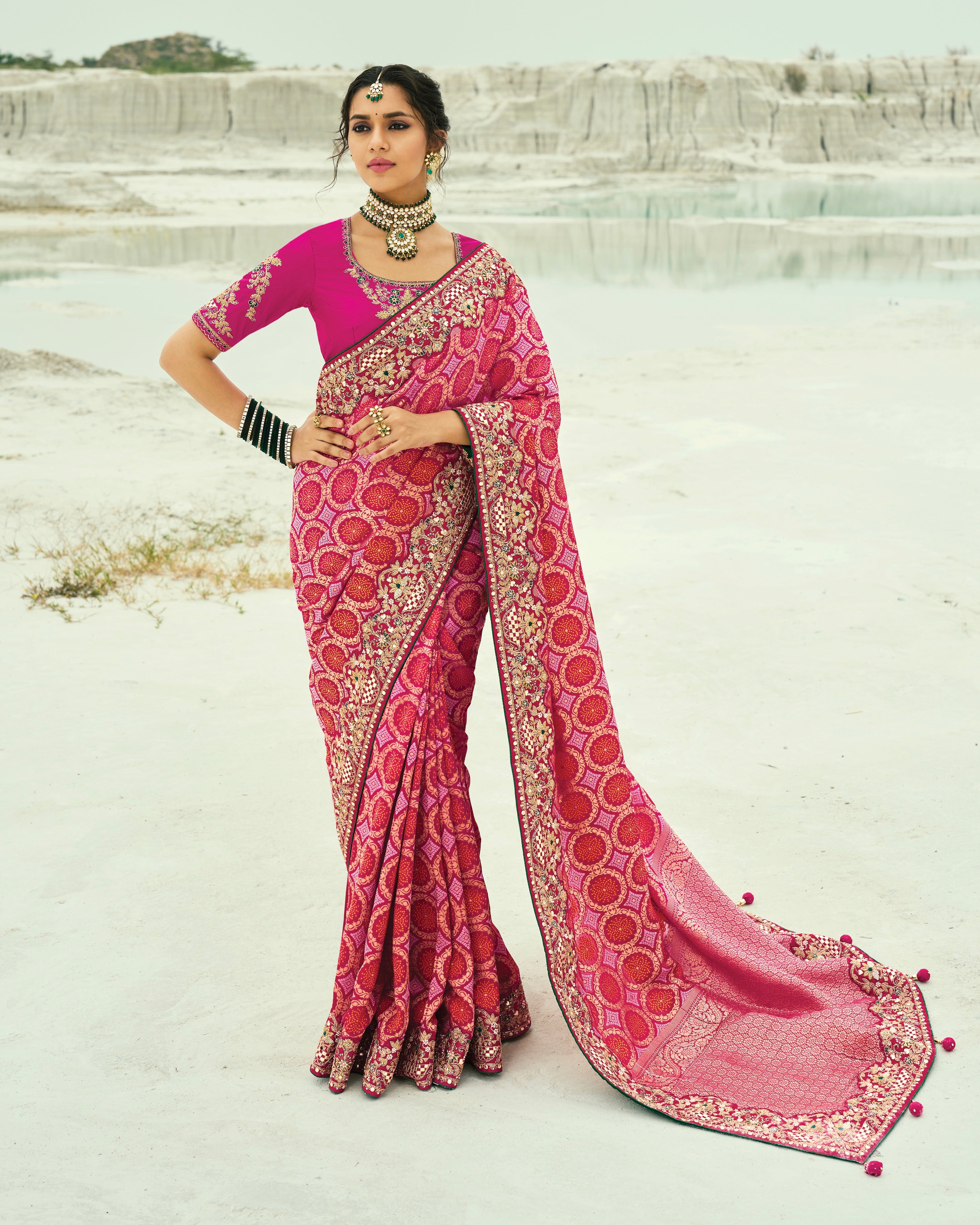 Bandhani Saree With Heavy Work Border