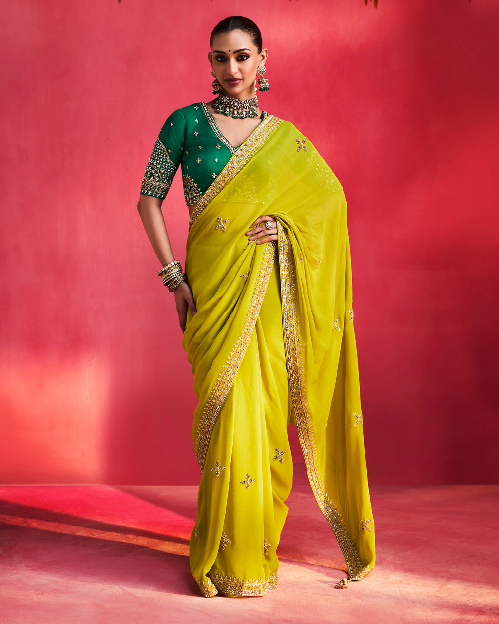 Soft Shimmer Silk Beads Work Partywear Saree