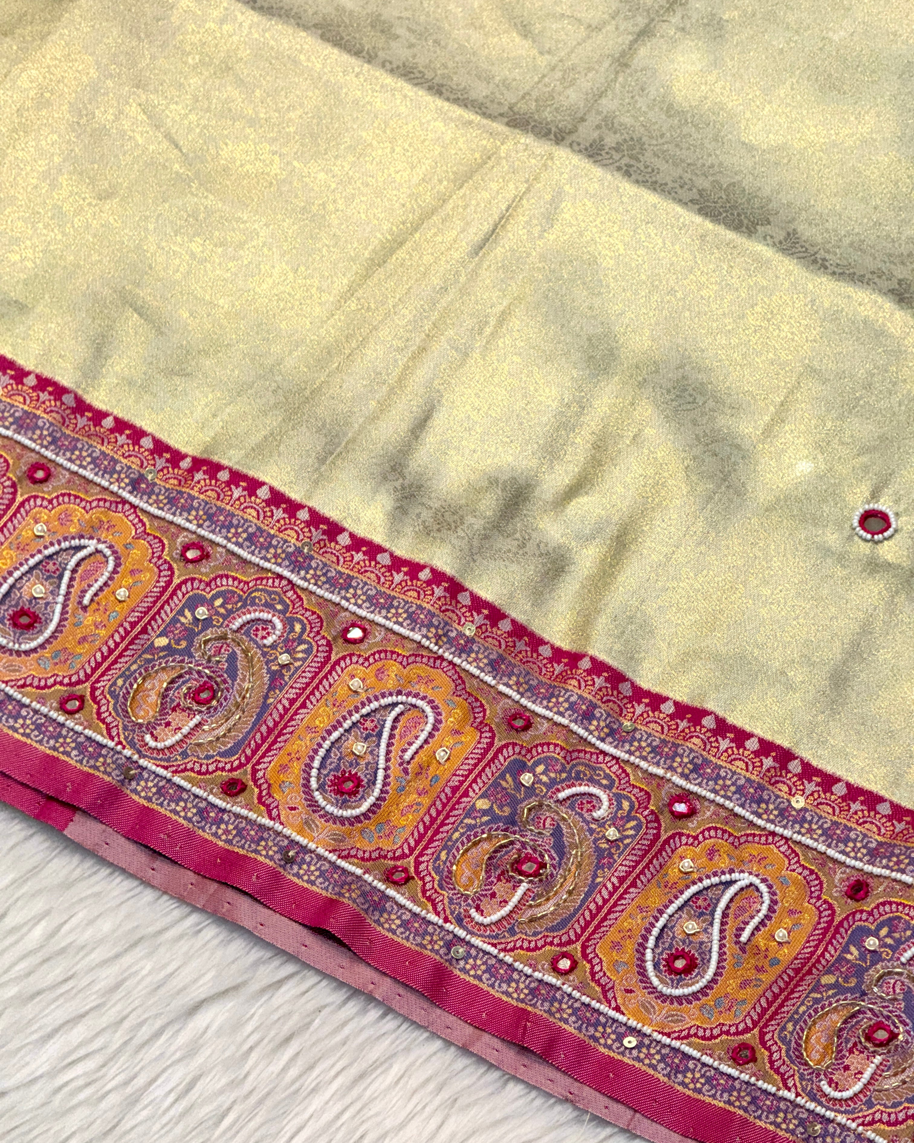 Meenakari Saree With Hand Embroidery
