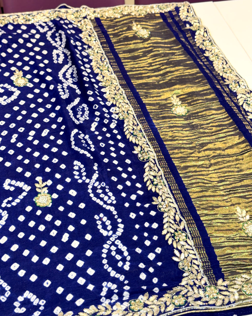 Bandhani Saree With Handwork
