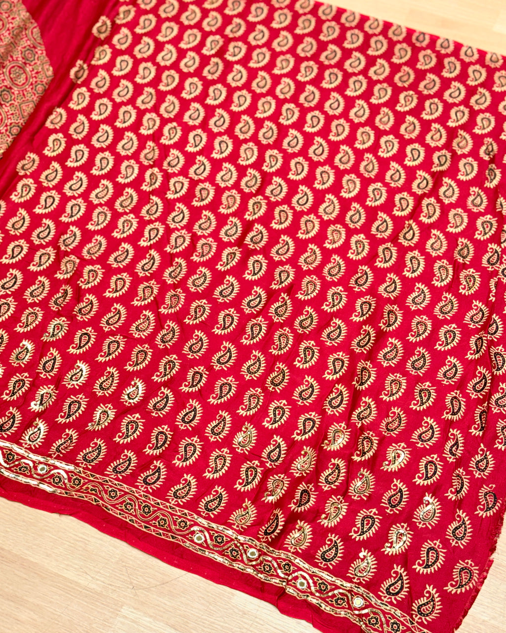 Ajrakh Saree With Hand Embroidery