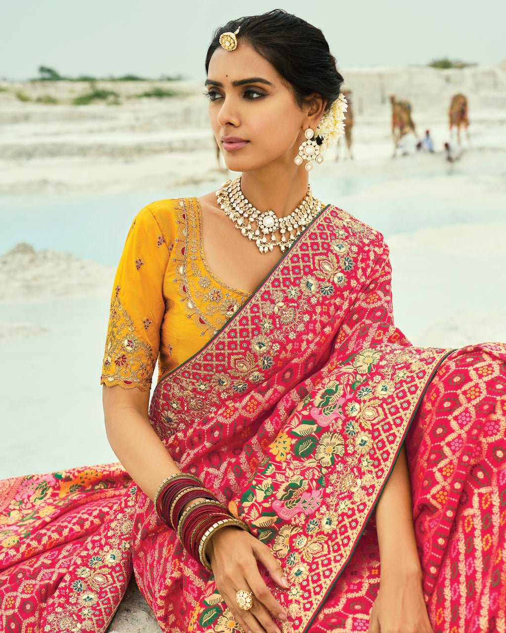 Bandhani Saree With Heavy Work Border
