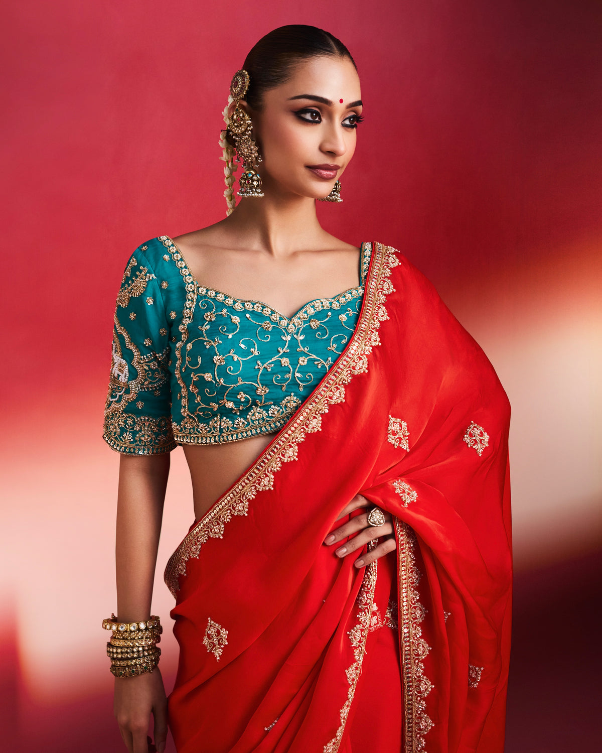 Soft Shimmer Silk Beads Work Partywear Saree