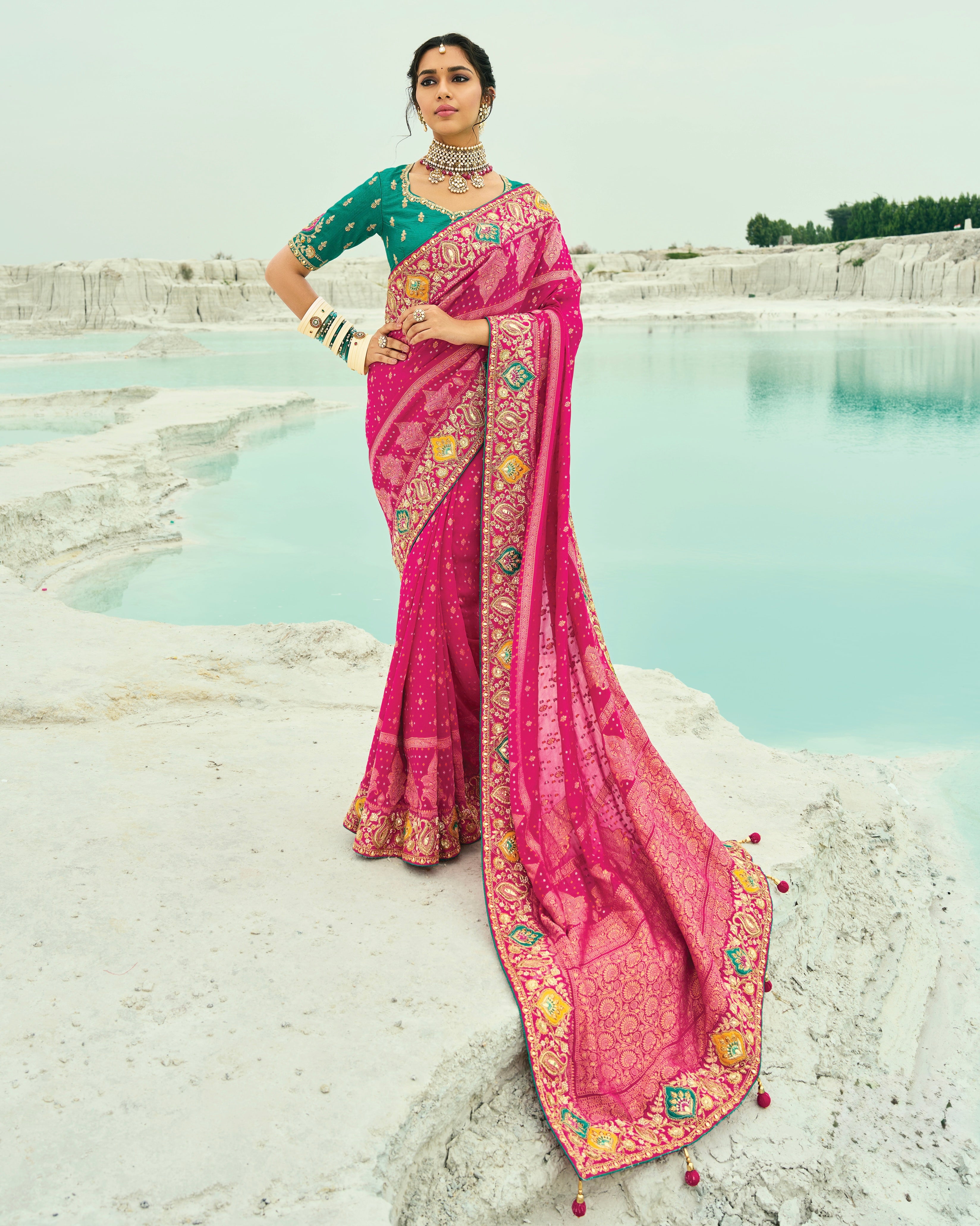 Bandhani Saree With Heavy Work Border