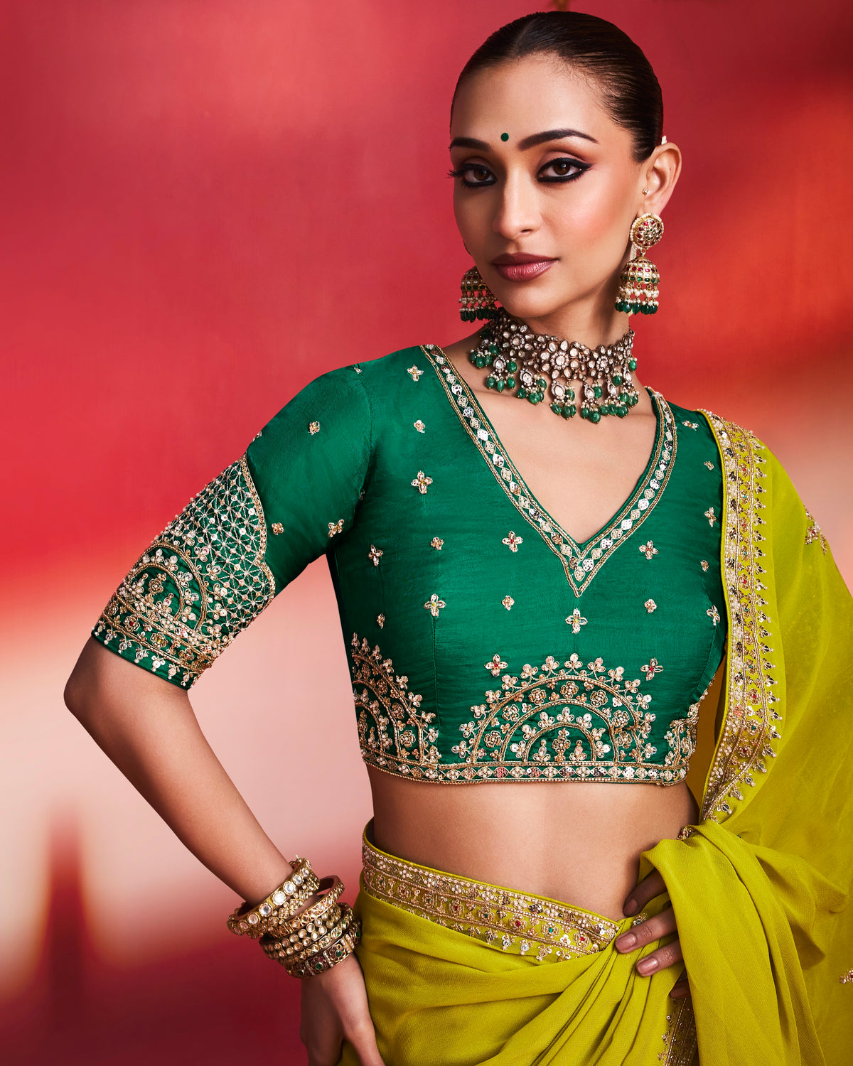 Soft Shimmer Silk Beads Work Partywear Saree
