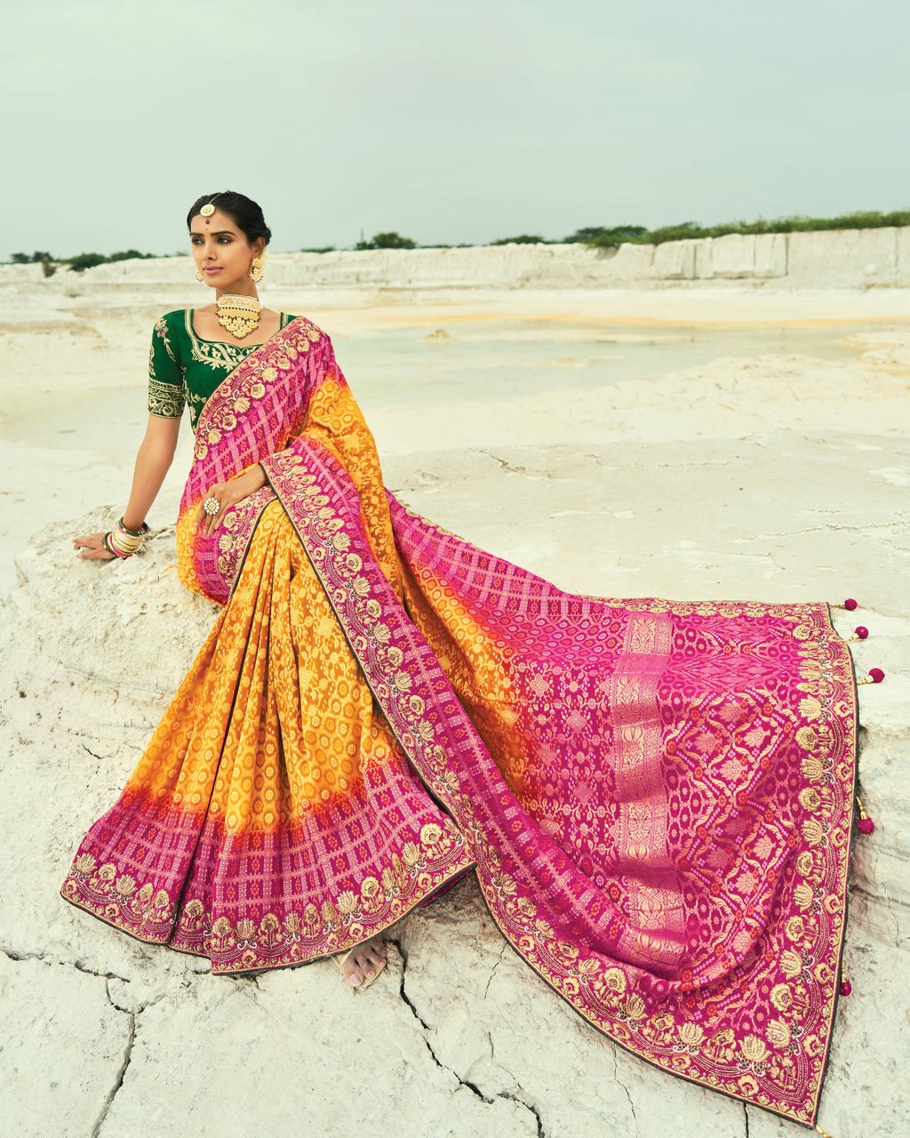 Bandhani Saree With Heavy Work Border