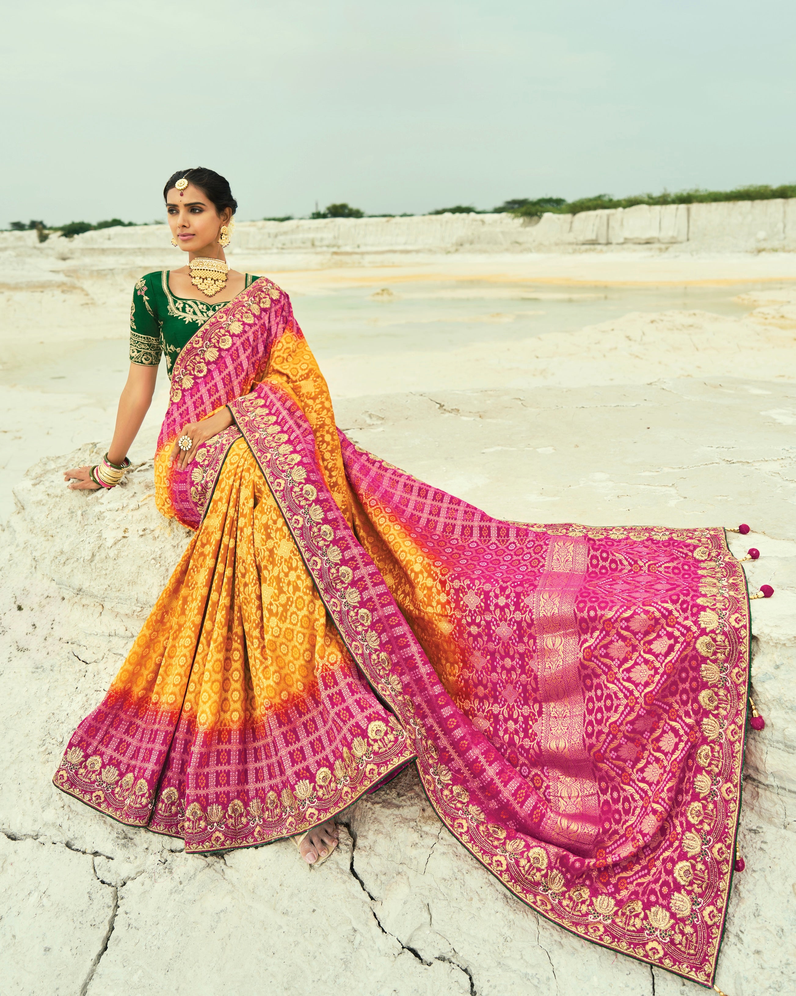 Bandhani Saree With Heavy Work Border
