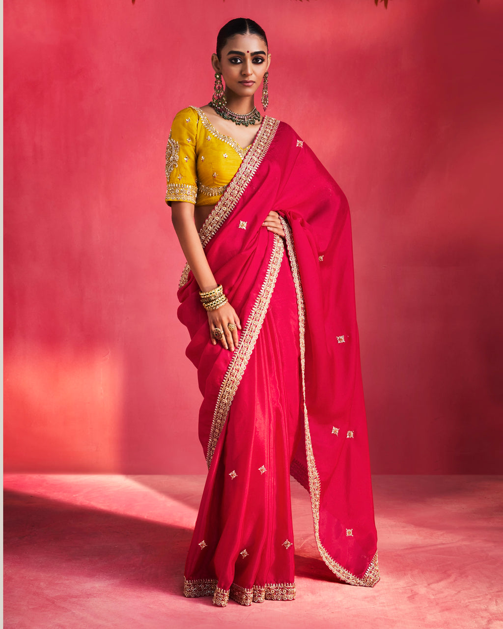 Soft Shimmer Silk Beads Work Partywear Saree