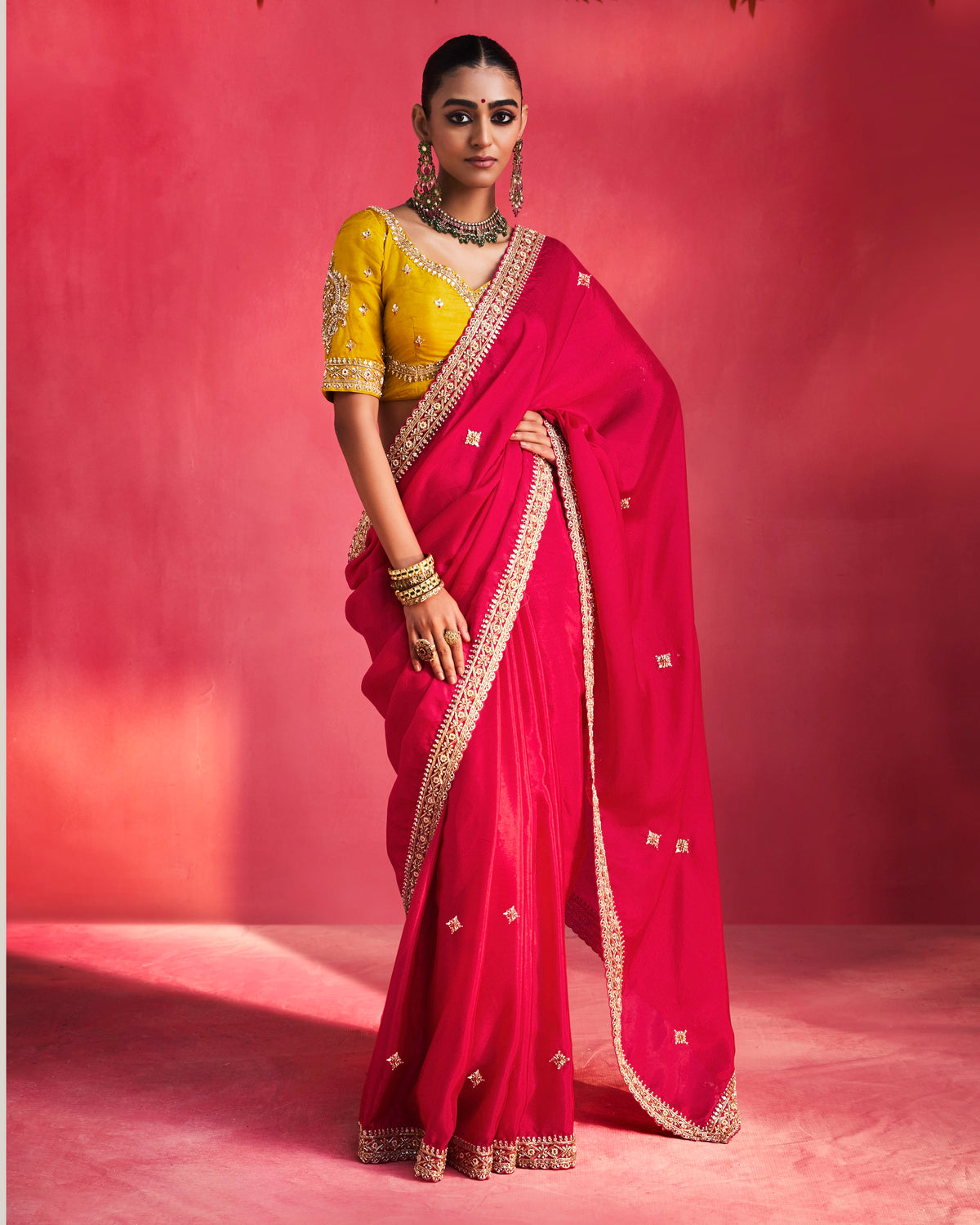 Soft Shimmer Silk Beads Work Partywear Saree