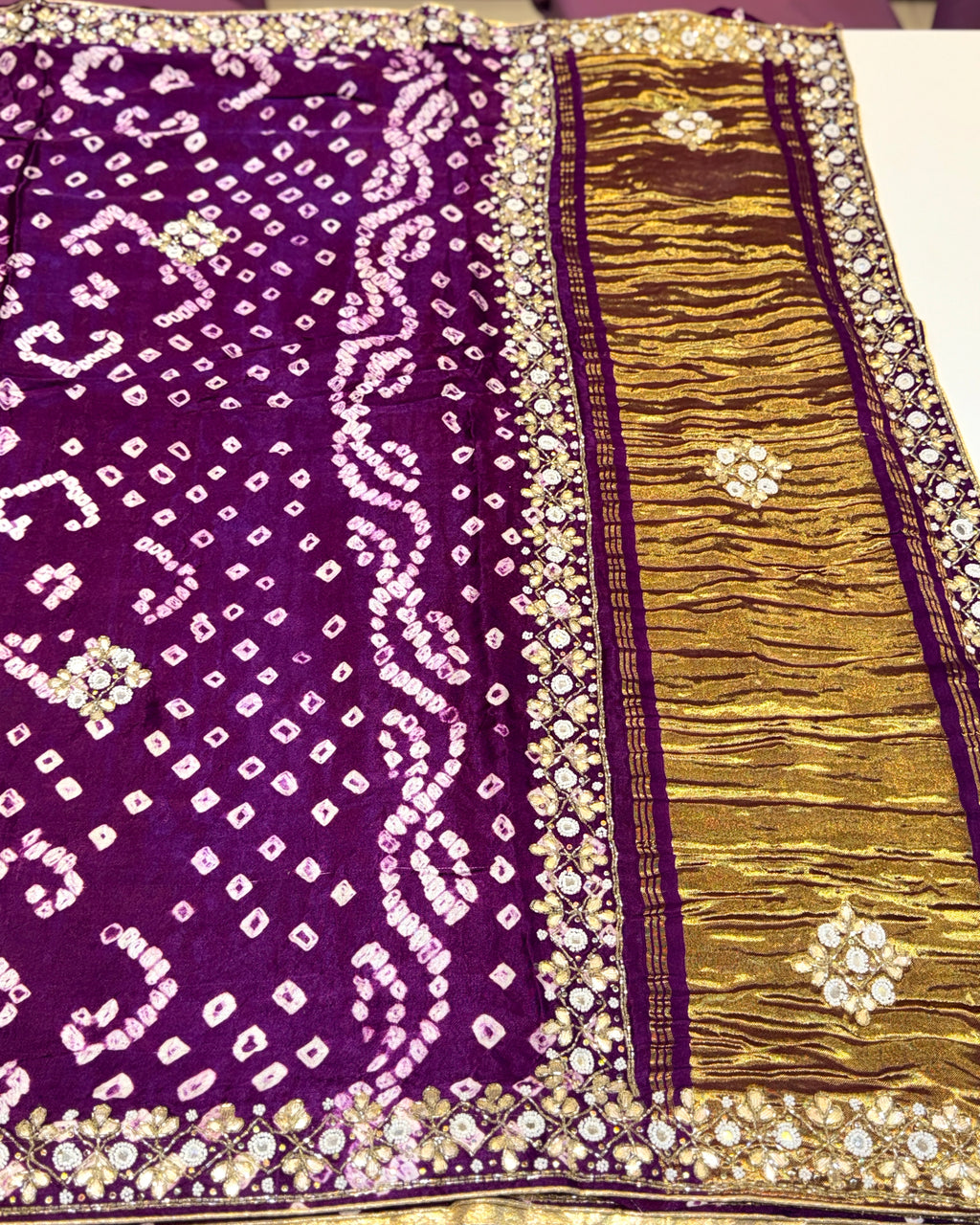Bandhani Saree With Handwork