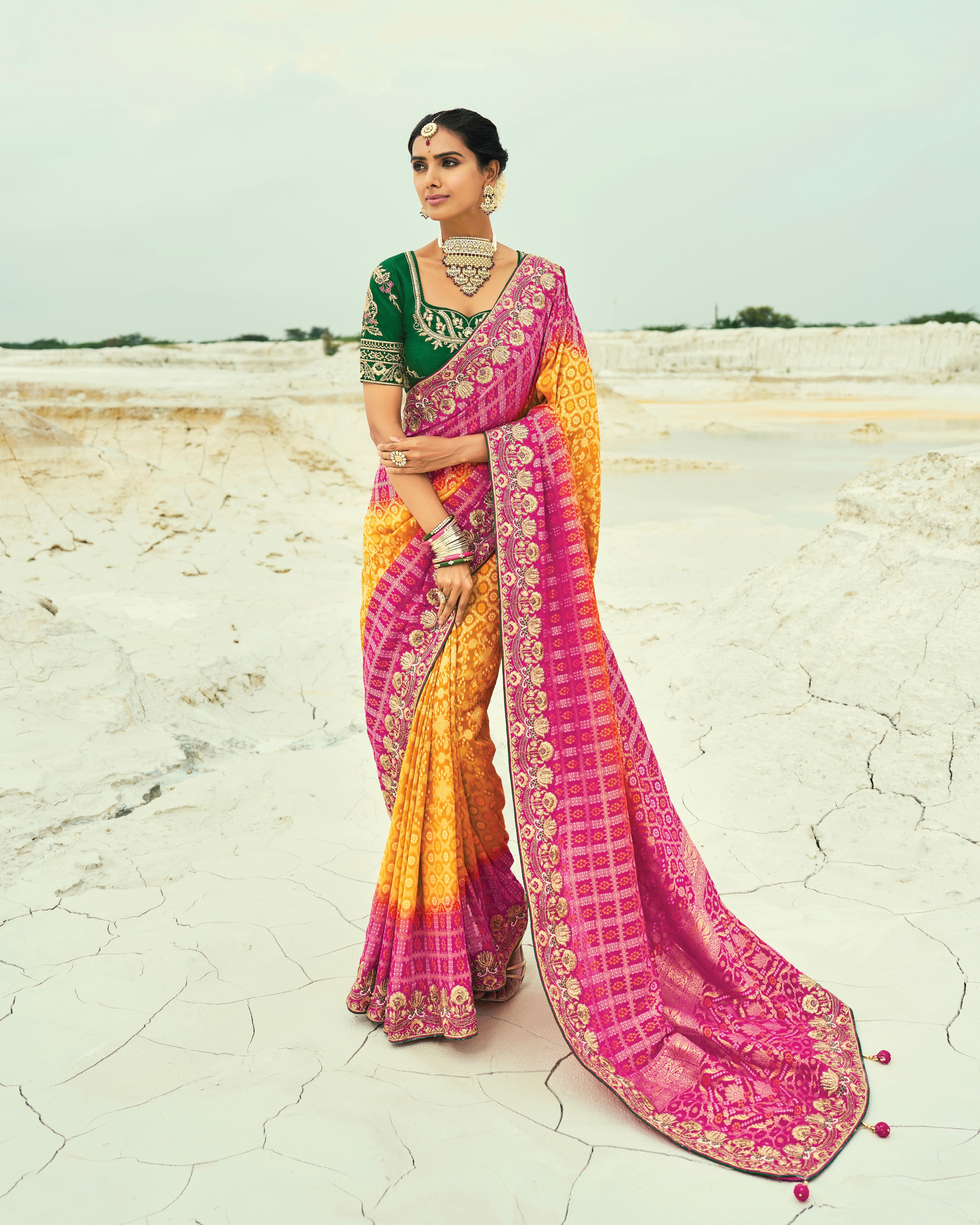 Bandhani Saree With Heavy Work Border