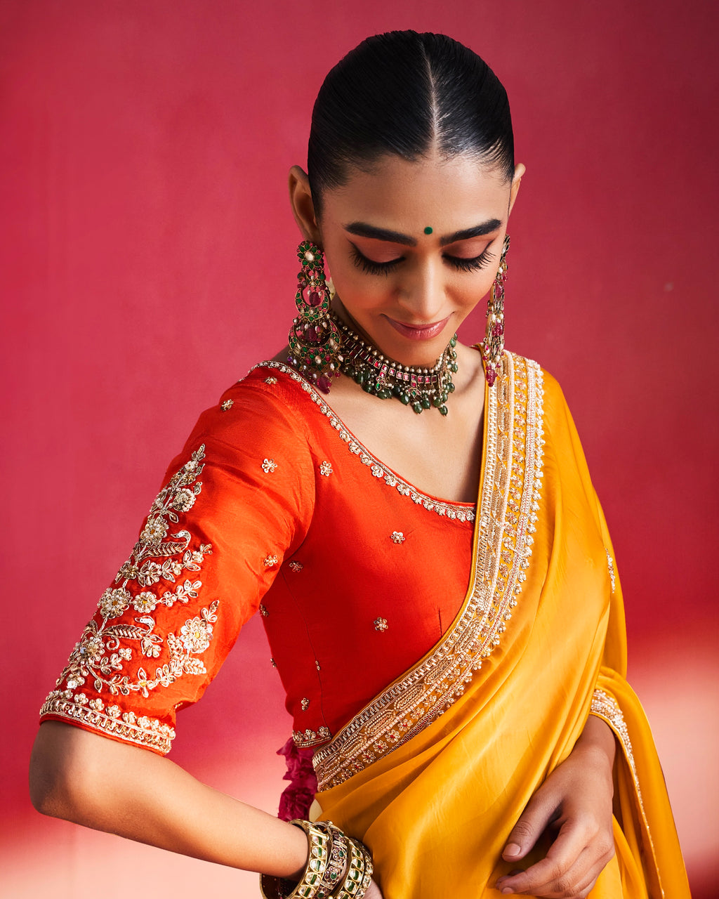 Soft Shimmer Silk Beads Work Partywear Saree