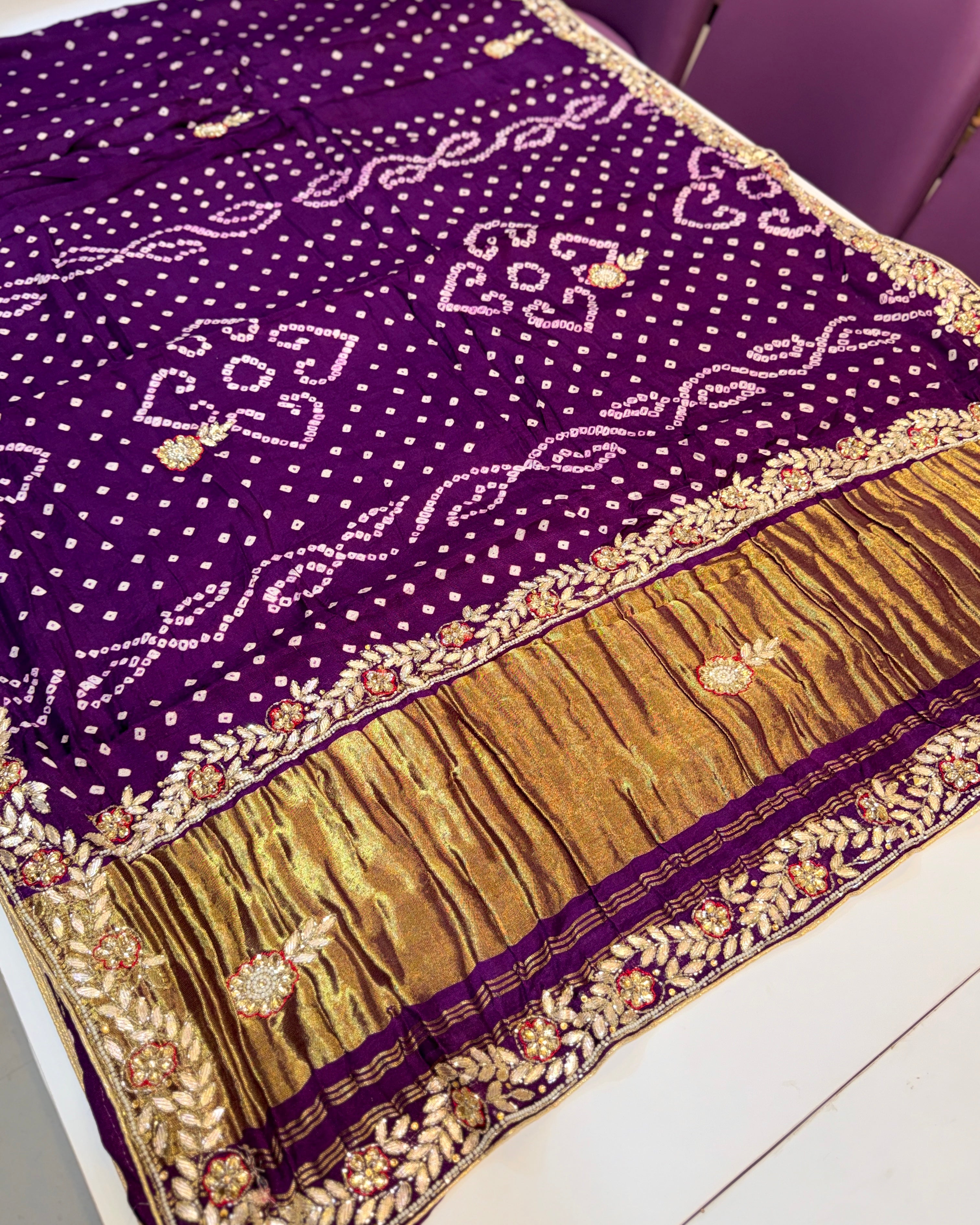 Bandhani Saree With Handwork