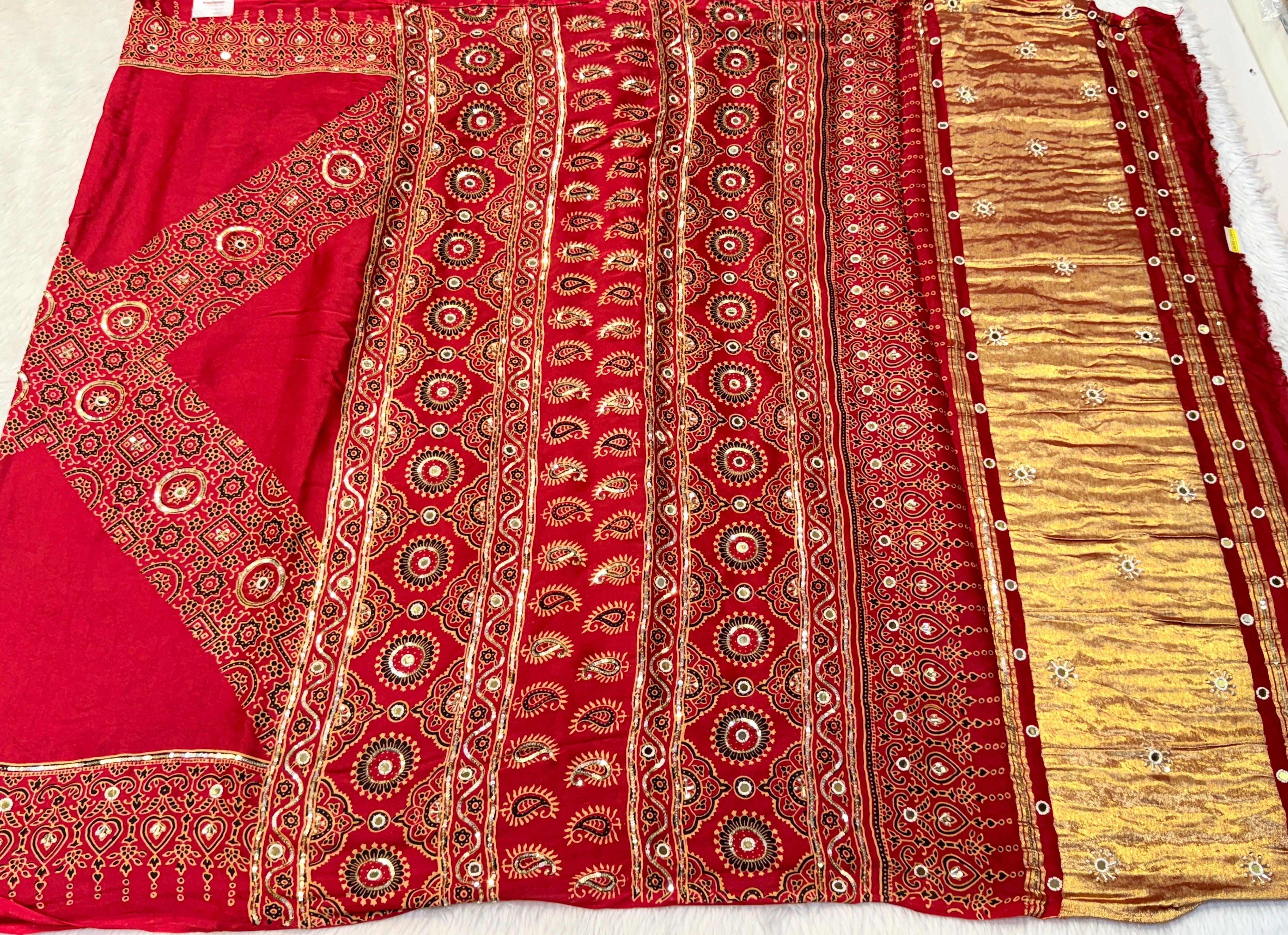 Ajrakh Saree With Hand Embroidery