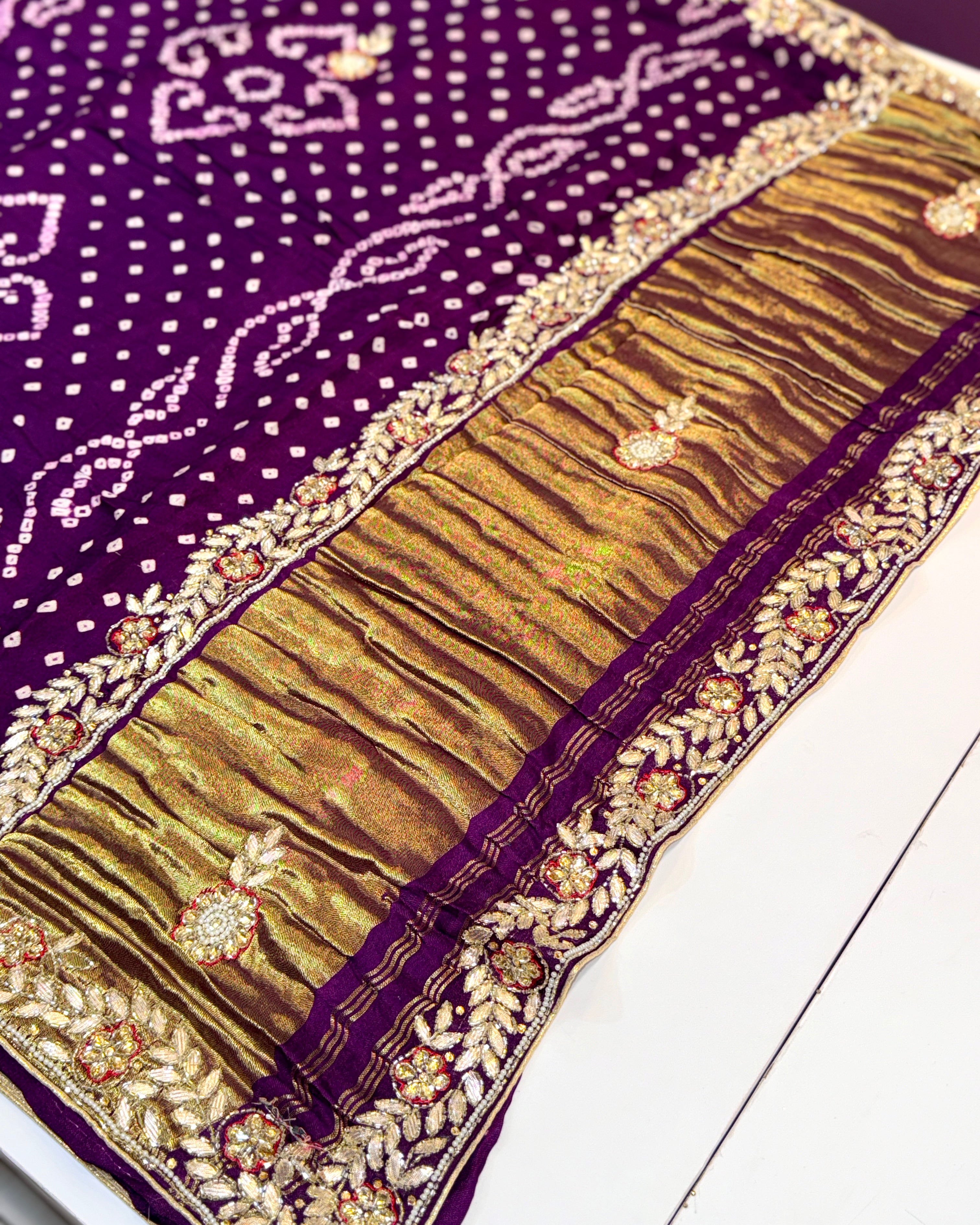 Bandhani Saree With Handwork