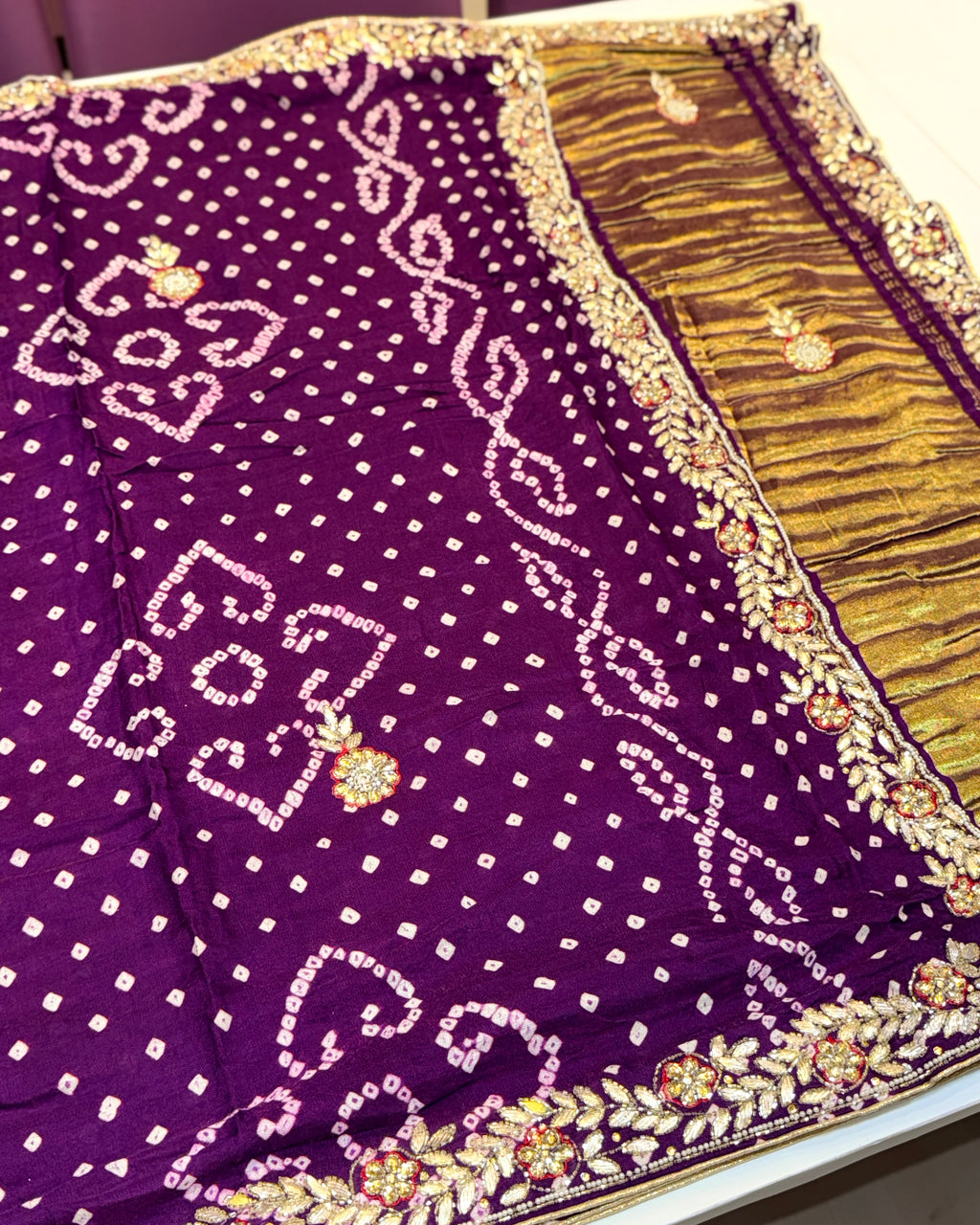 Bandhani Saree With Handwork