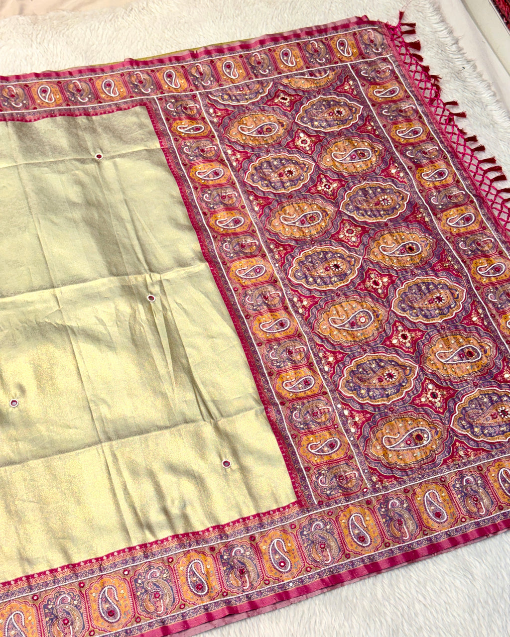 Meenakari Saree With Hand Embroidery