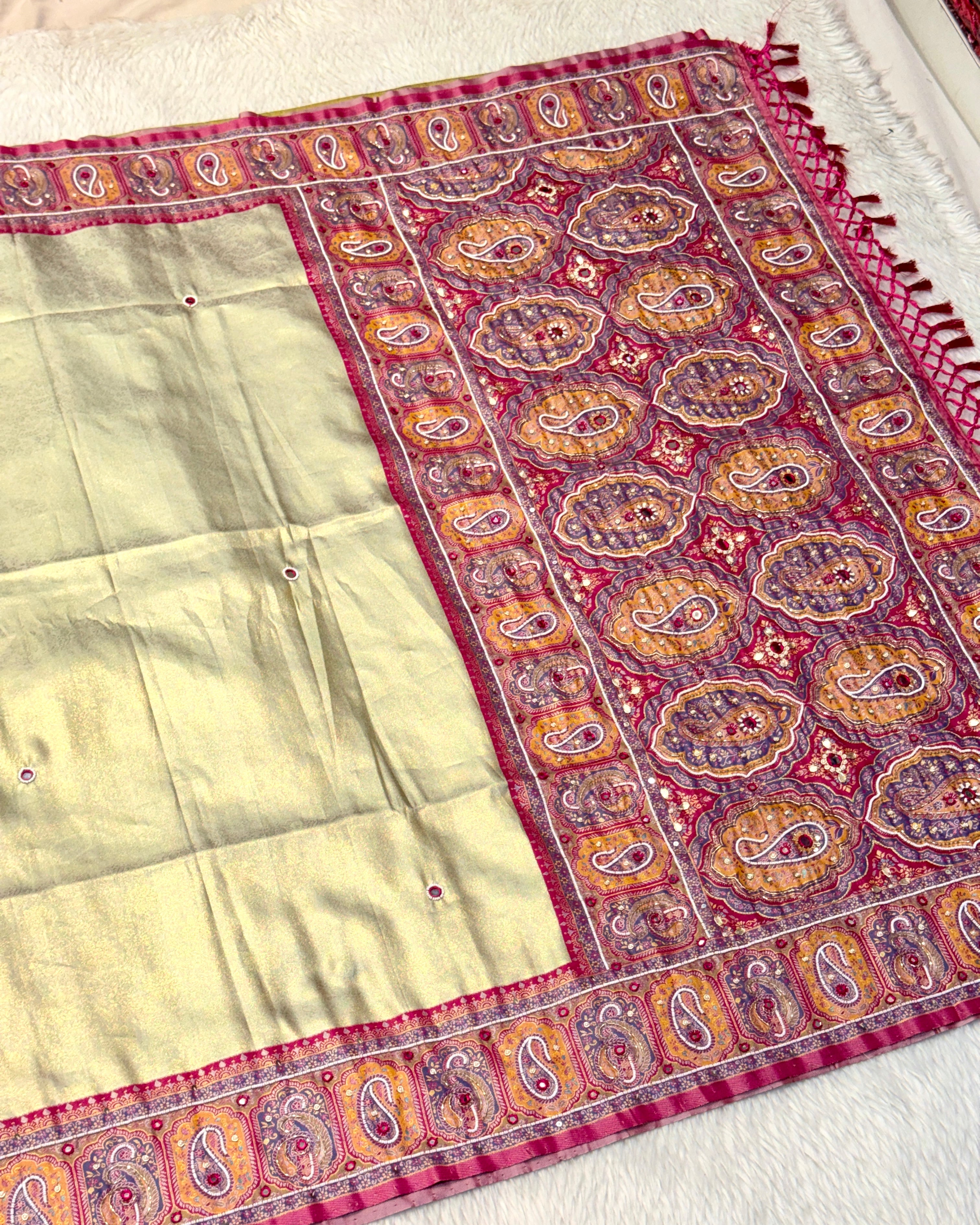 Meenakari Saree With Hand Embroidery