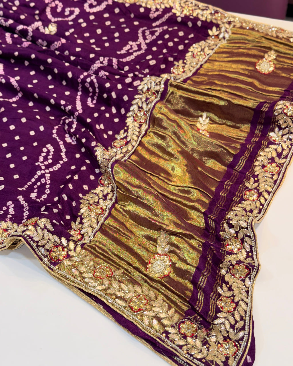 Bandhani Saree With Handwork