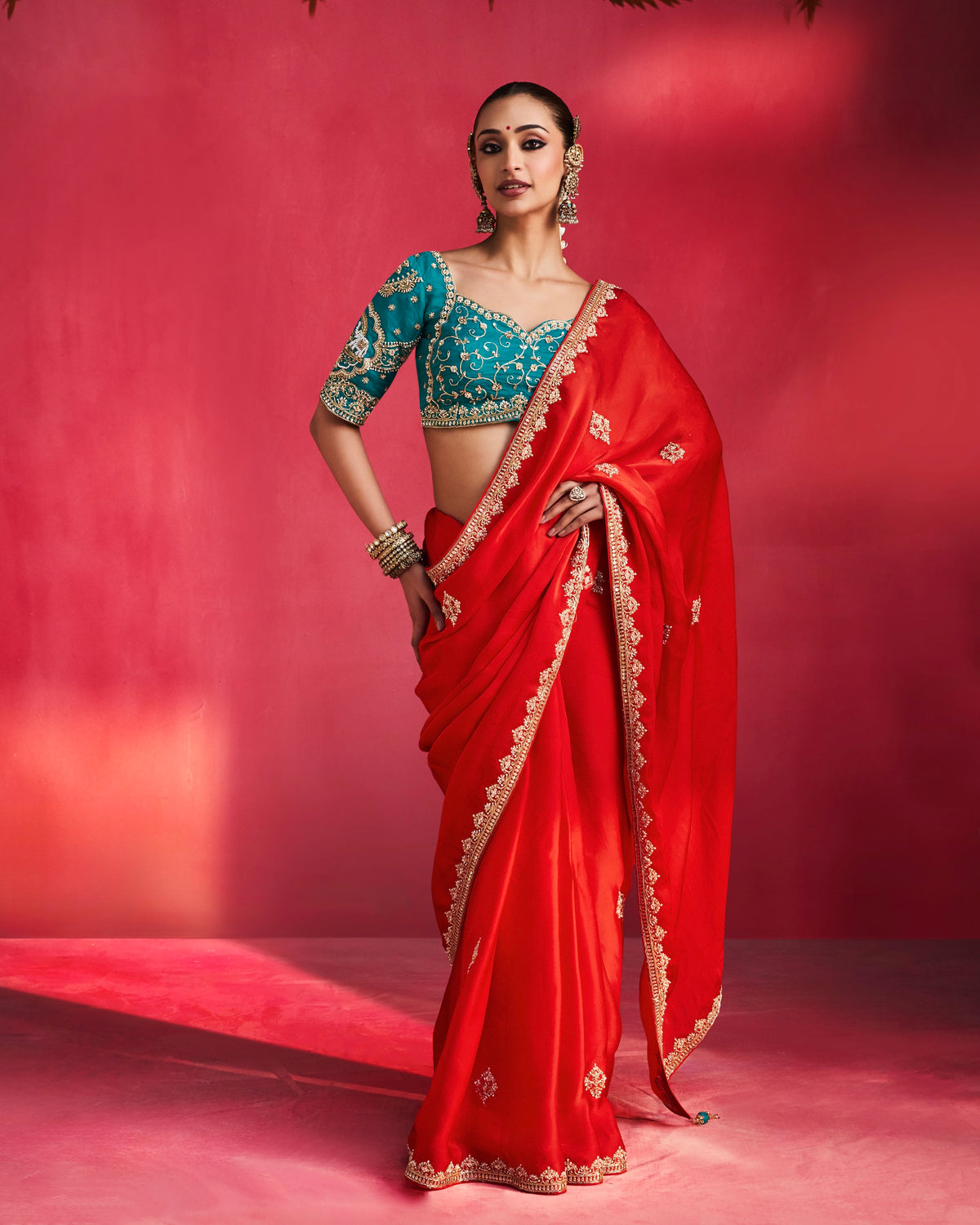 Soft Shimmer Silk Beads Work Partywear Saree