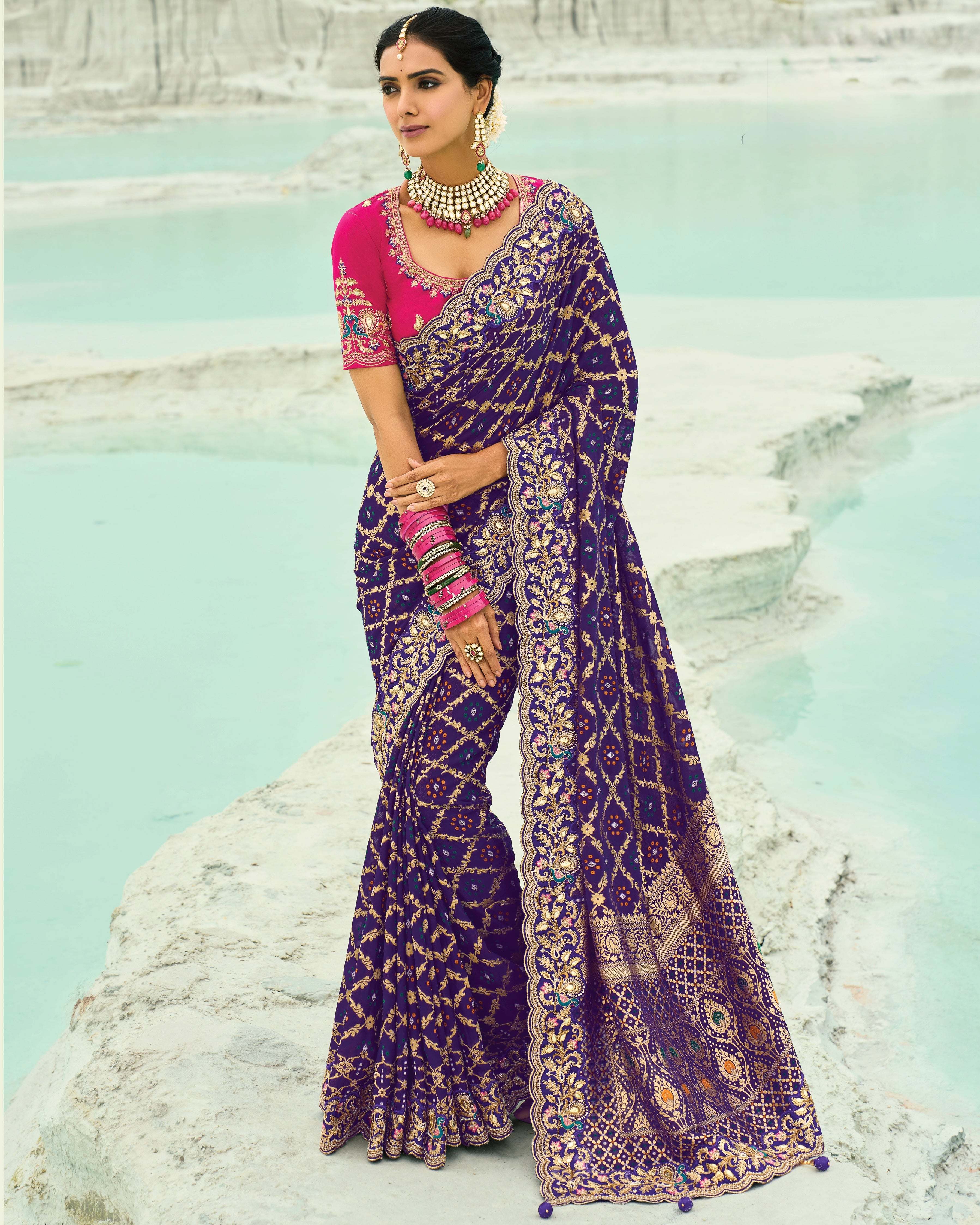 Bandhani Saree With Heavy Work Border