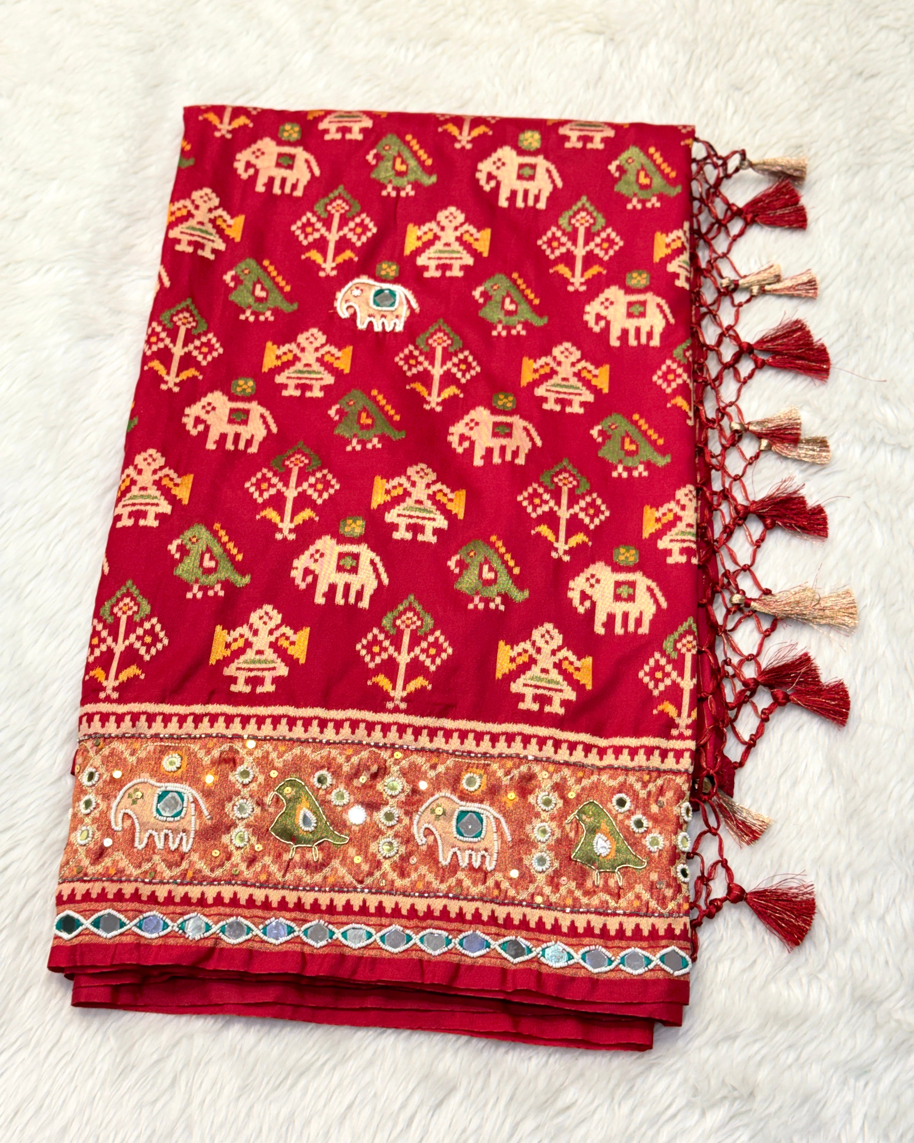 Patola Saree With Hand Embroidery