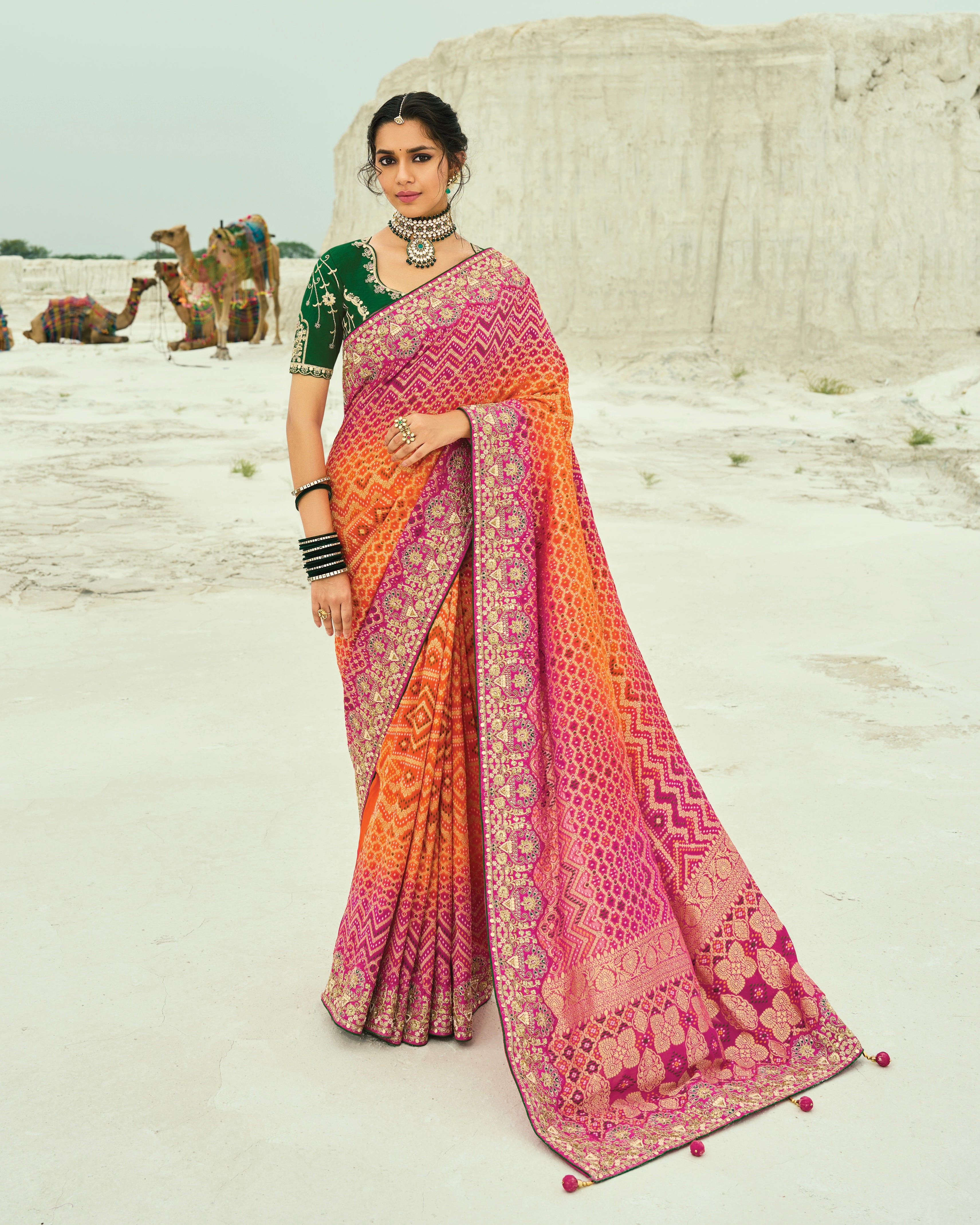Bandhani Saree With Heavy Border Work