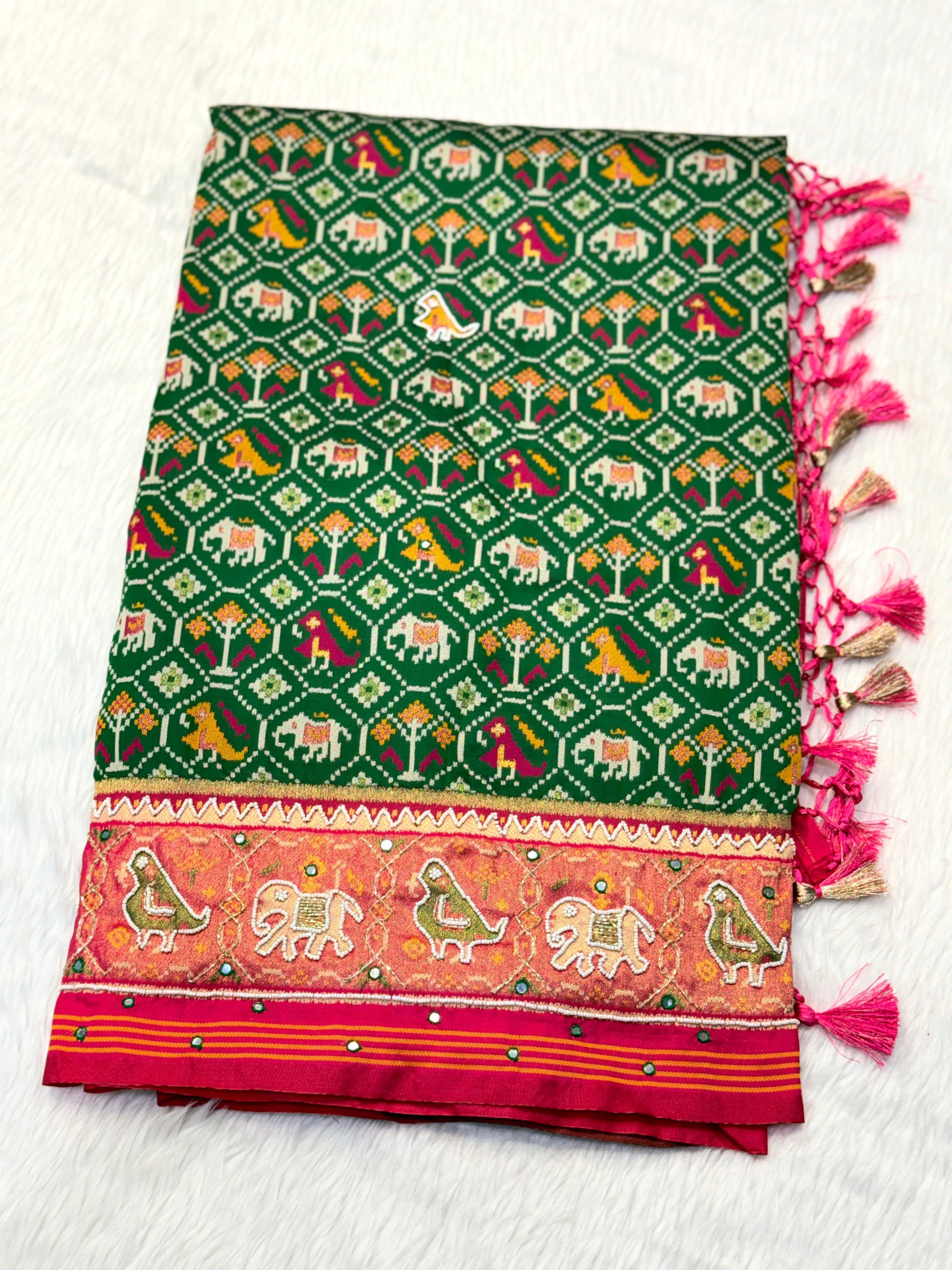 Patola Saree With Hand Embroidery